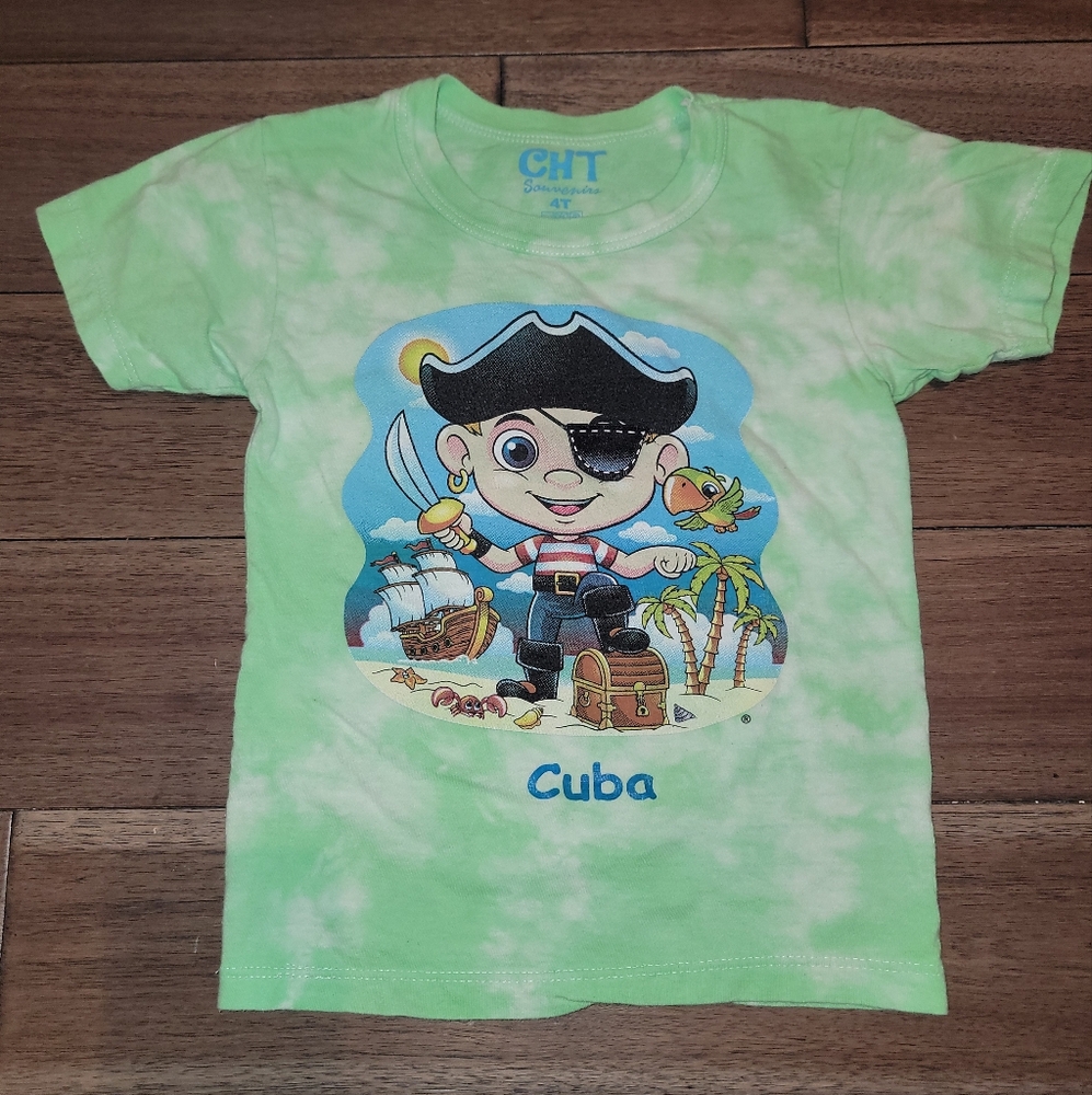 Cuba Souvenir Pirate T-Shirt Size 4T – Green with Eye Patch Flap